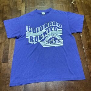 Vintage Colorado Rockies Sz Medium Trench T-Shirt SINGLE STITCH MADE IN USA‎ 90s